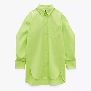 Zara Lime Green Button-Up Oversized Poplin Shirt Sz. Xs